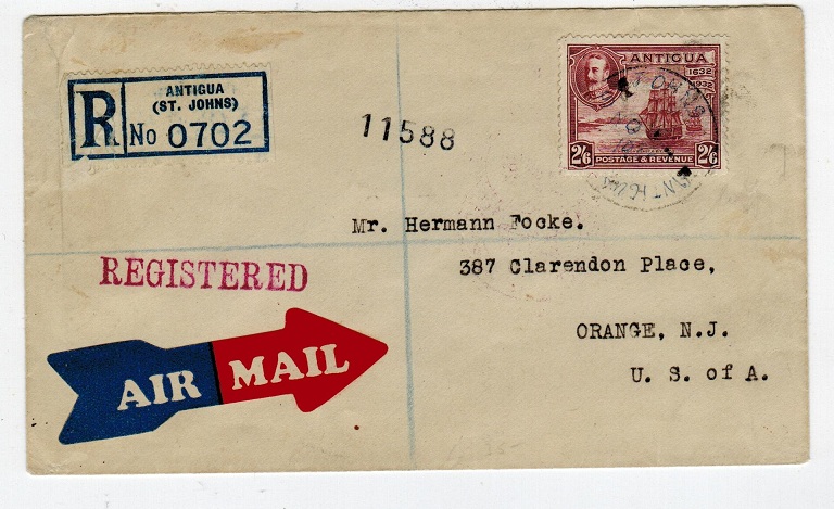 ANTIGUA - 1932 reg cover to USA with 