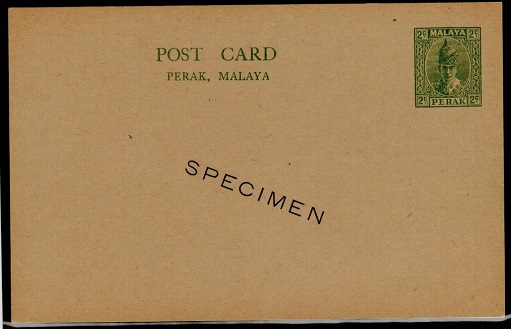 MALAYA - 1938 2c green PSC unused SPECIMEN. H&G 9.