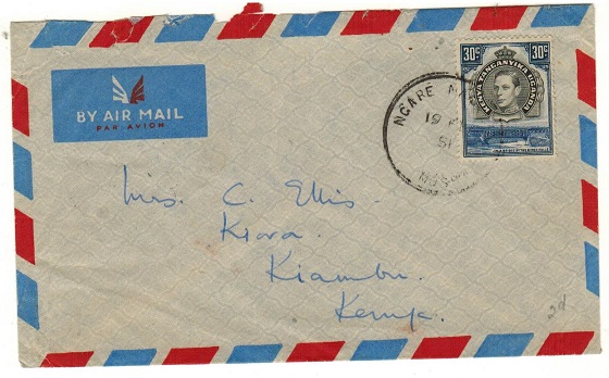 K.U.T. - 1951 30c rate local cover used at NGARE NAIROBI/MOSHI.