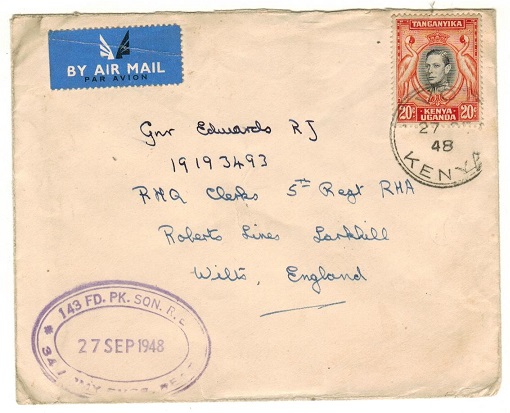 K.U.T. - 1948 20c rate military cover used at VOI.