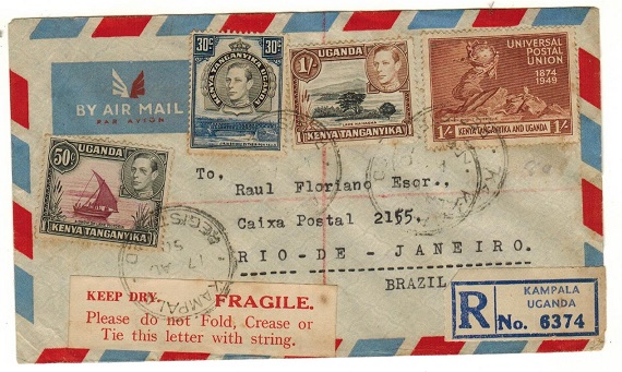 K.U.T. - 1950 registered cover to Brazil with 