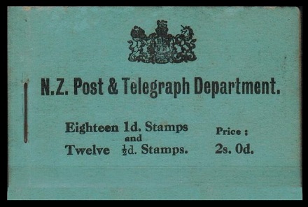 NEW ZEALAND - 1915 2/- BOOKLET (incomplete) printed with BLUE COVER.  SG SB8b.