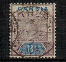 GAMBIA - 1902 3d deep purple and ultramarine shade from Plate 3 fine used.  SG 41b.