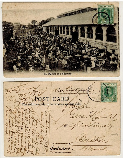 SIERRA LEONE - 1911 1d rate postcard use to Switzerland from Sembehu with concentric circle strike.