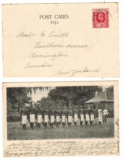 FIJI - 1909 1d rate postcard to New Zealand.