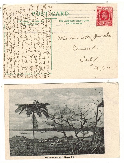 FIJI - 1910 1d rate postcard use to USA.