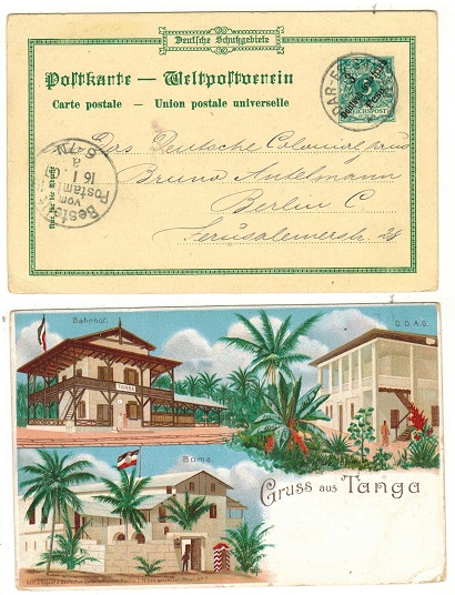 TANGANYIKA - 1898 3pesa on 5pfg green 