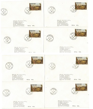 ST.HELENA - 1979 range of 8 covers to UK with different sub PO strikes.