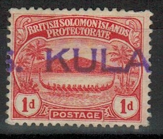 SOLOMON ISLANDS - 1908 1d red (SG 9) cancelled by part S.S.KULAMBANGRA maritime h/s.