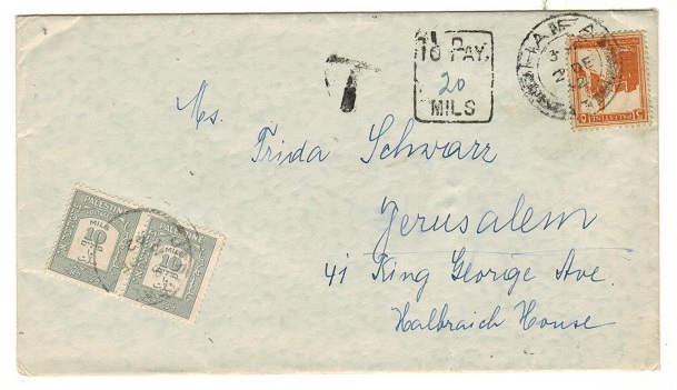 PALESTINE - 1942 underpaid cover to Jerisalem with 10m grey 