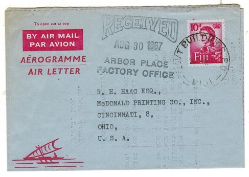 FIJI - 1962 10d red AIR LETTER to USA used at GOVERNMENT BUILDINGS P.O.  H&G 12.