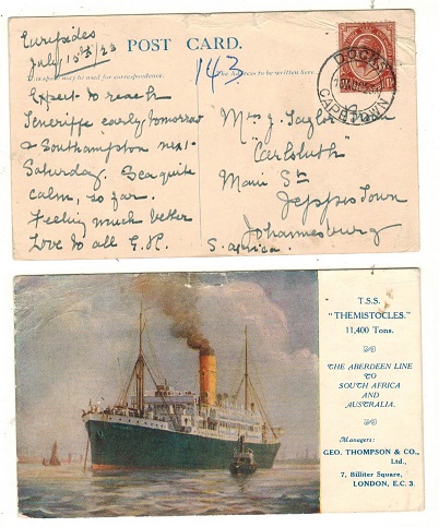 SOUTH AFRICA - 1923 1 1/2d rate postcard to Johannesburg used at DOCKS/CAPETOWN.
