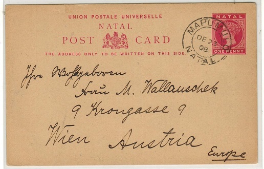NATAL - 1893 1d carmine PSC to Austria used at MAPUMULO.  H&G 7.
