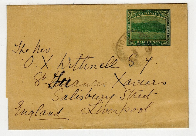 DOMINICA - 1903 1/2d green postal stationery wrapper to UK used at DOMINICA/GPO.  H&G 1.