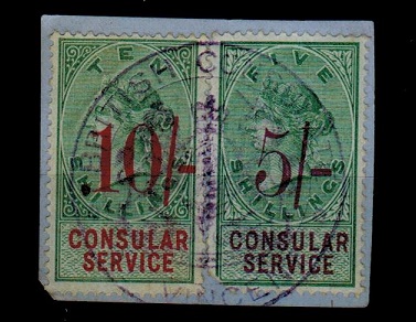 ST.VINCENT - 1880 (circa) 5/- and 10/- Consular adhesive use in St.Vincent.