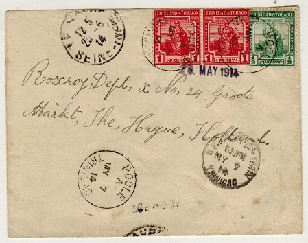 TRINIDAD AND TOBAGO - 1914 2 1/2d rate cover to Holland used at POOLE/TRINIDAD.