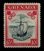 GRENADA - 1943 10/- Slate blue and bright carmine. Mint.  SG 163b.