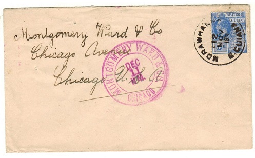 BRITISH GUIANA - 1914 5c rate cover to USA used at MORAWHANNA.