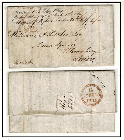 BRITISH GUIANA - 1833 4/4d rated stampless entire struck BERBICE in black on reverse.