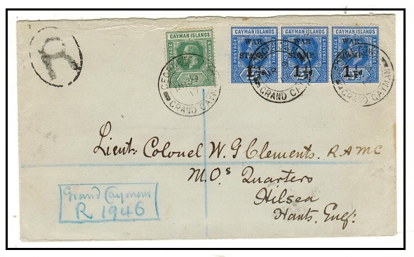CAYMAN ISLANDS - 1917 registered cover to UK with 1 1/2d on 2 1/2d 