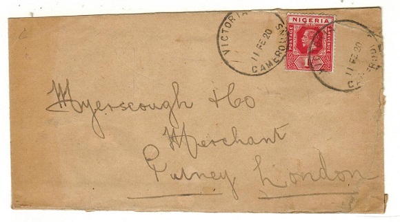 CAMEROONS - 1920 1d rate cover to UK used at VICTORIA/CAMEROONS.