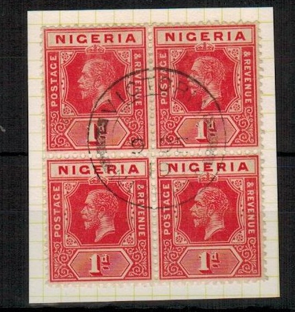 CAMEROONS - 1919 use of Nigerian 1d block of four cancelled VICTORIA.