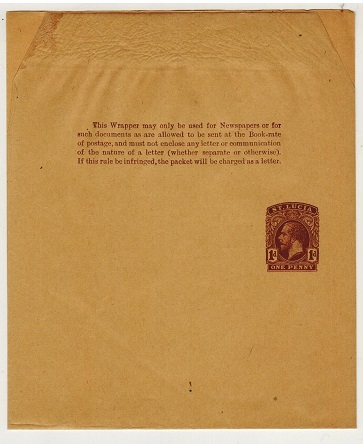 ST.LUCIA - 1913 1d brown postal stationery wrapper unused.  H&G 7.