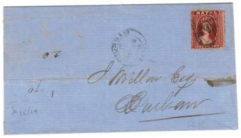 NATAL - 1865 wrapper with 1d chalon use.