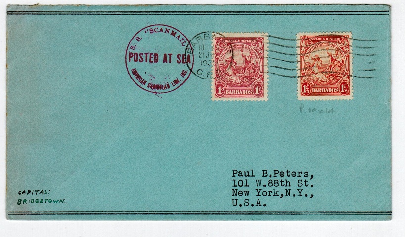 BARBADOS - 1935 S.S.SCANMAIL maritime cover.