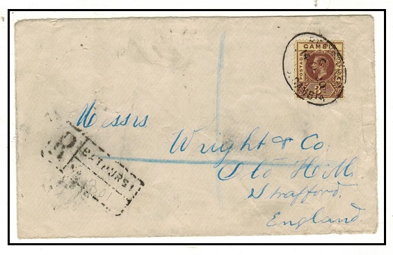 GAMBIA - 1920 3d rate registered cover to UK.