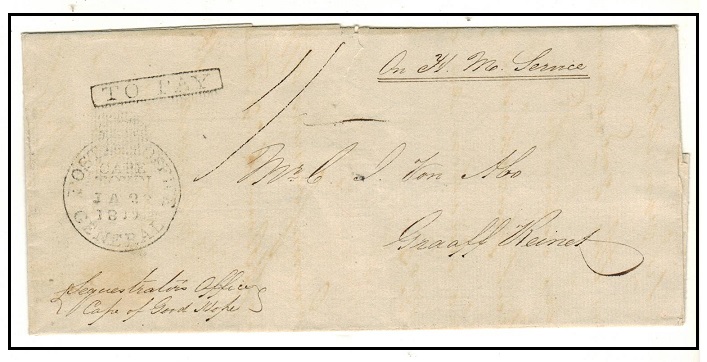 CAPE OF GOOD HOPE - 1830 OHMS outer wrapper to Graaf Reinet struck POST OFFICE/CAPE TOWN/GENERAL.