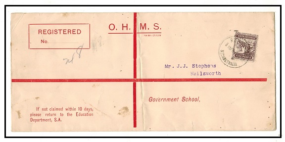 SOUTH AUSTRALIA - 1910 use of OHMS cover with 5d perforated 