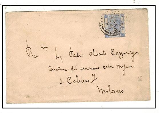 HONG KONG - 1902 10c rate cover to Italy used at VICTORIA.