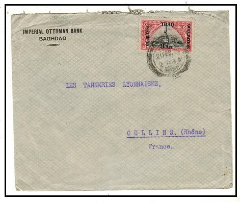 IRAQ - 1923 3a on 1 1/2pi surcharged cover to France used at BAGDAD.
