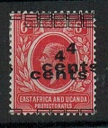 K.U.T. - 1919 4c on 6c scarlet mint adhesive with DOUBLE OVERPRINT.  SG 64b