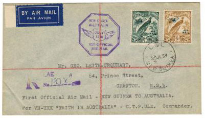 NEW GUINEA - 1934 registered first flight cover from LAE.
