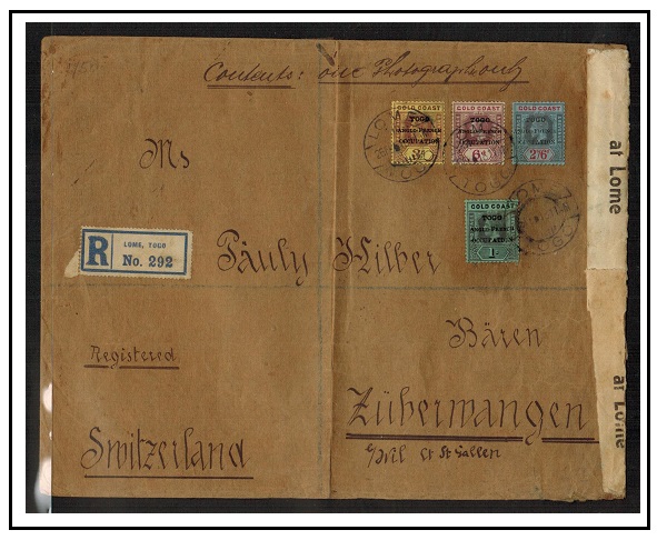 TOGO - 1918 large registered cover to Switzerland with rare 