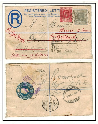 SIERRA LEONE - 1912 2d RPSE uprated to Switzerland used at MANO.  H&G 3.