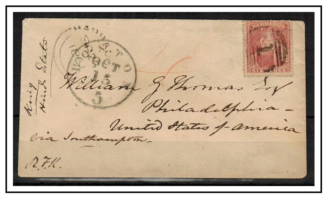 BARBADOS - 1861 6d rate cover to USA.