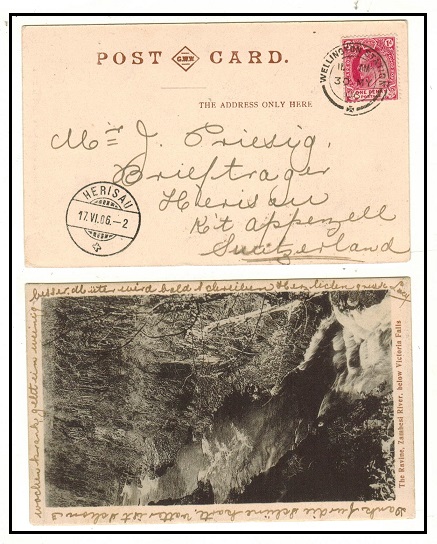 CAPE OF GOOD HOPE - 1908 1d rate postcard use to Switzerland used at WELLINGTON STATION.