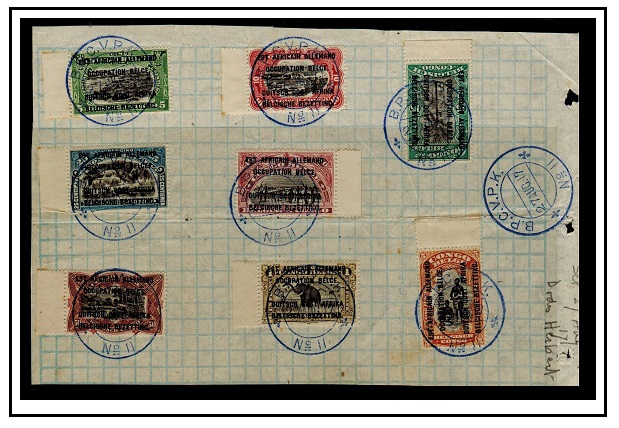 TANGANYIKA - 1915 set to 5f of Belgian Congo overprinted on piece cancelled B.P.C.V.P.K./No.11.