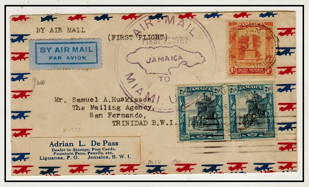 JAMAICA - 1930 first flight cover to Trinidad.