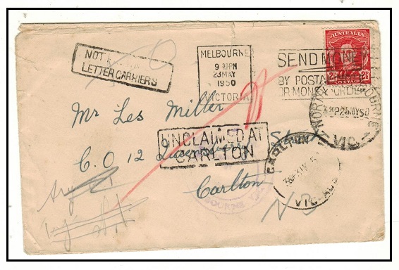 AUSTRALIA - 1950 local UNCLAIMED AT/CARLTON cover.