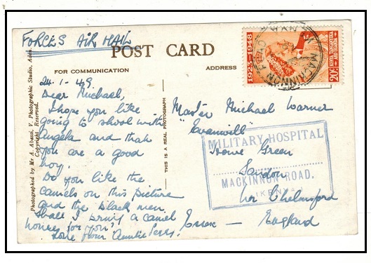 K.U.T. - 1949 use of postcard to UK with 20c 