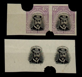 SOUTHERN RHODESIA - 1924 6d IMPERFORATE PLATE PROOF pairs of the 