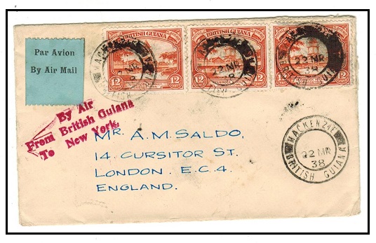 BRITISH GUIANA - 1938 36c rate cover to UK struck BY 