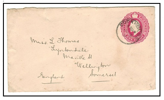 CAPE OF GOOD HOPE - 1902 1d rose PSE of Transvaal addressed to UK and used at COOK HOUSE. H&G 4.