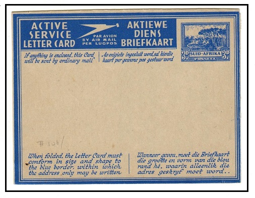 SOUTH AFRICA - 1942 3d ultramarine ACTIVE SERVICE (Africans) letter card unused. H&G 6.