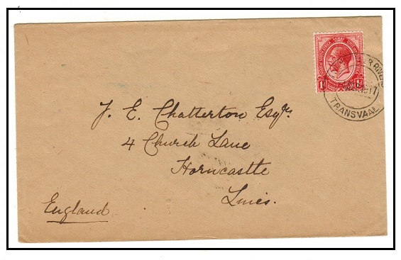 SOUTH AFRICA - 1917 1d rate cover to UK used at TWENTY FOUR RIVERS/TRANSVAL.