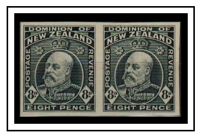 NEW ZEALAND - 1909 8d (SG type 52) IMPERFORATE PLATE PROOF pair printed in black.